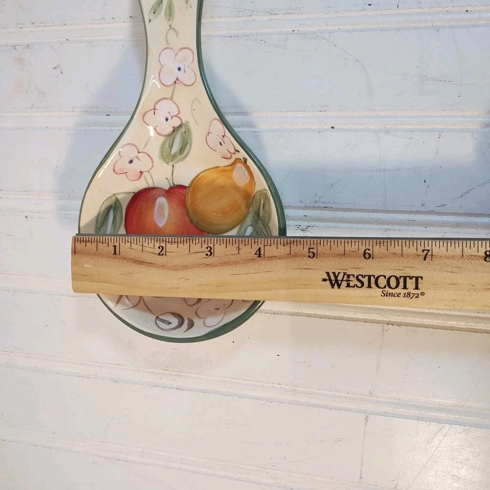 VTG Gibson Home Spoon Rest Fruit Grove Hand-Painted Apple Pear Flowers Ceramic